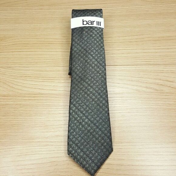 BAR III Mens Neck Tie Green Textured Diagonal Check Slim Skinny - Picture 1 of 4